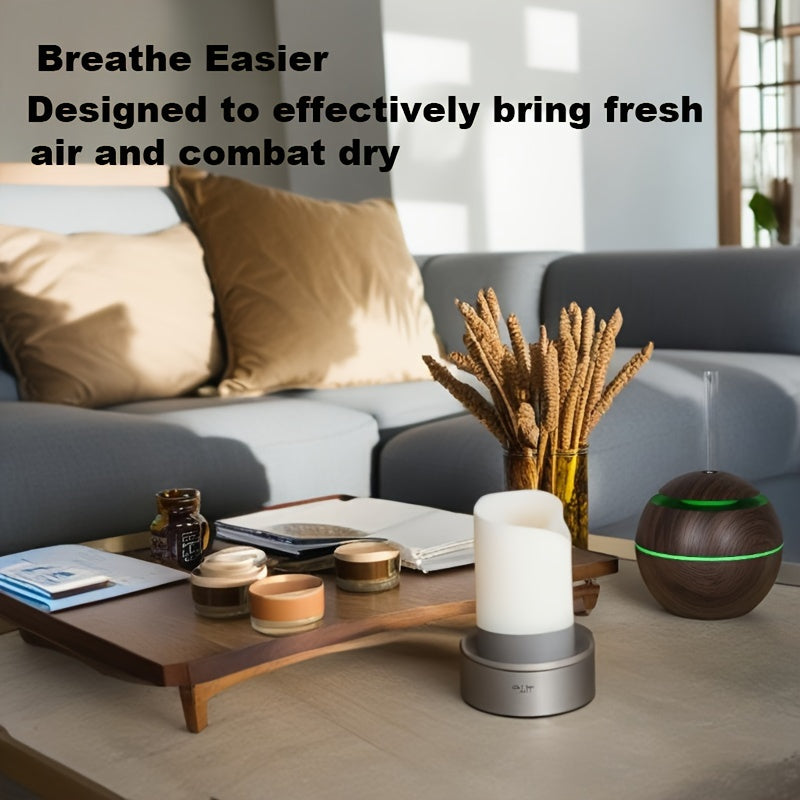 Hollow wood grain LED air humidifier with USB power, essential oil diffuser, 7-color night light, automatic off, mini cold mist for office, home, bedroom - alcohol free.