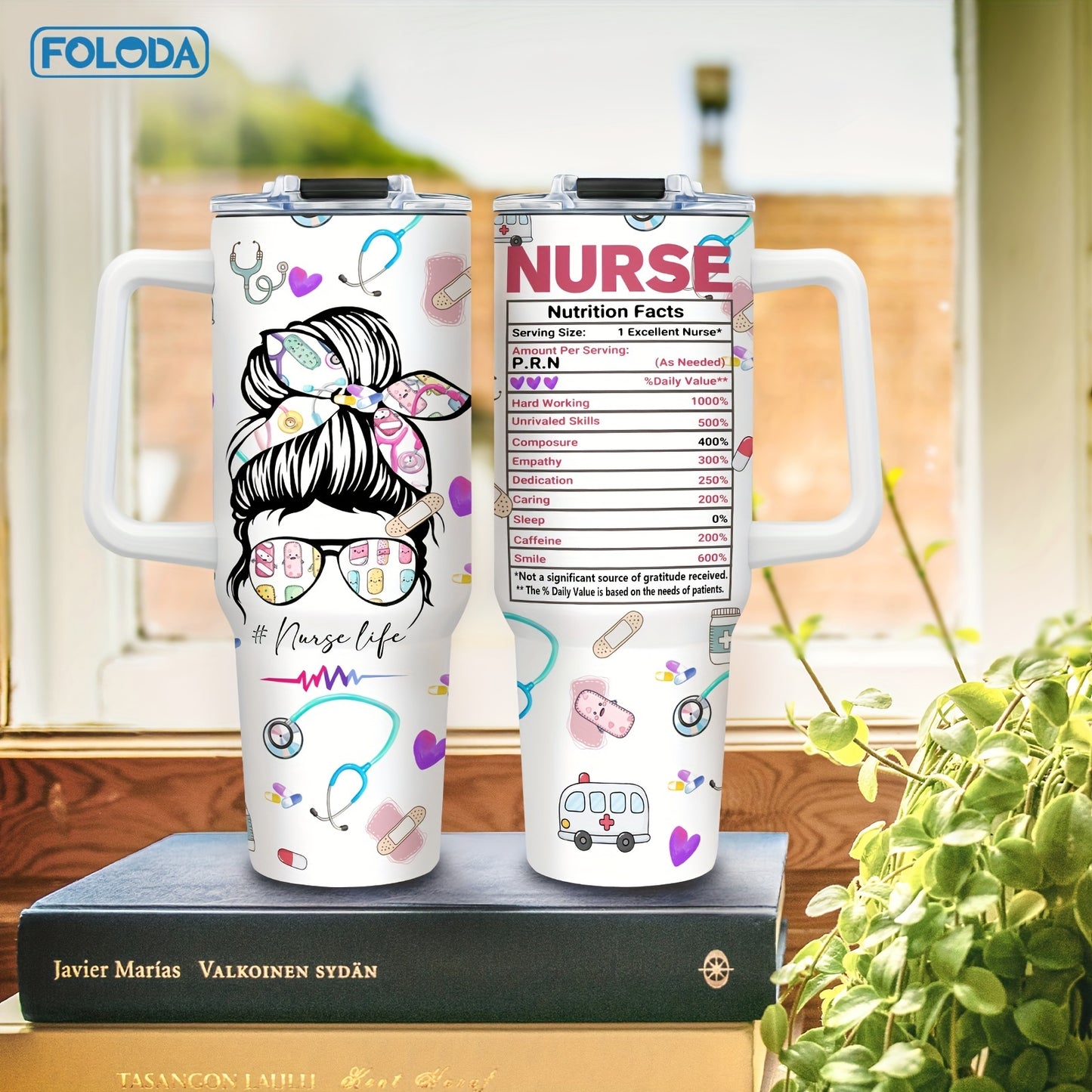 40oz stainless steel nurse life tumbler with handle, lid & straw, insulated, hand-wash only - perfect for nurse appreciation, graduation, nurses week - colorful design, great nurse gift, travel mug.