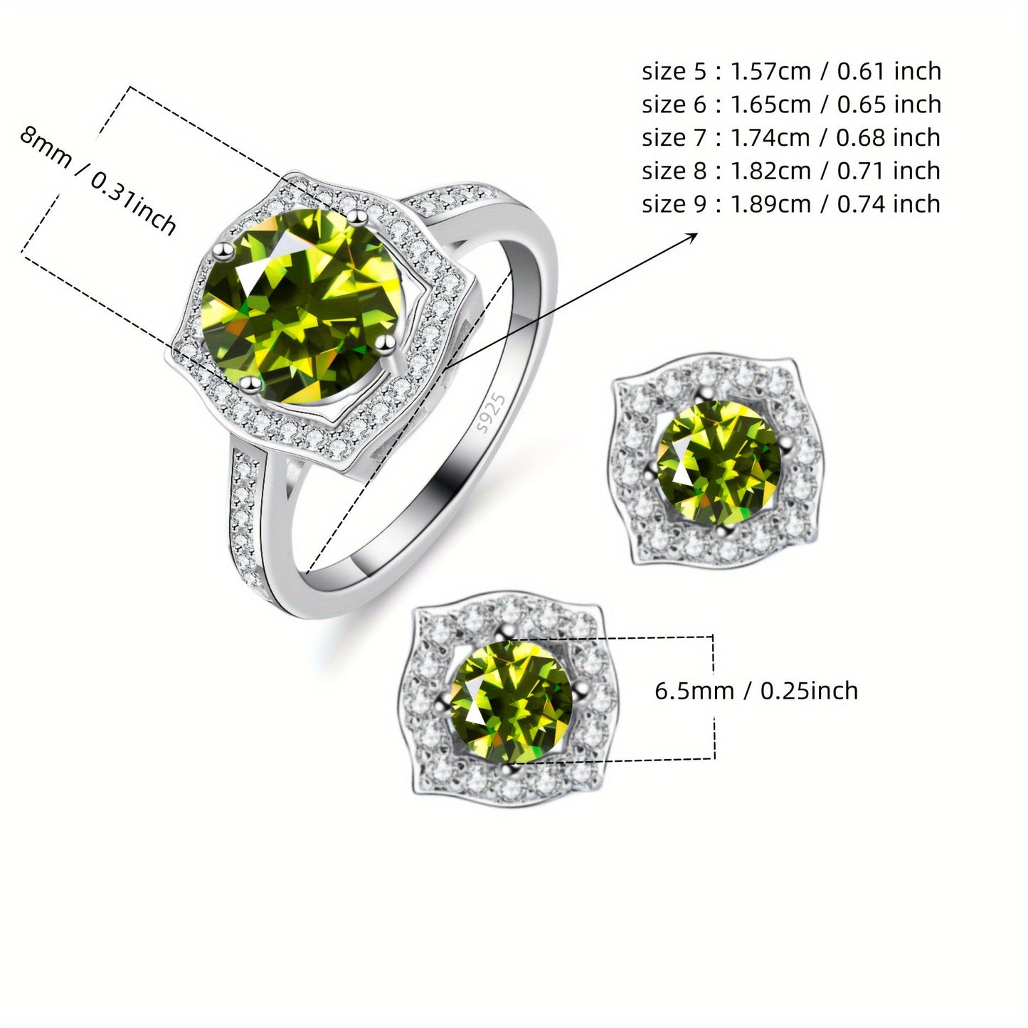 3-piece set of high-quality jewelry from Gems Lady, featuring a 2-carat Moissanite ring and two 1-carat Moissanite ear studs. Made of hypoallergenic S925 sterling silver, this set comes in a gift box and is perfect for weddings, parties, and as a stylish