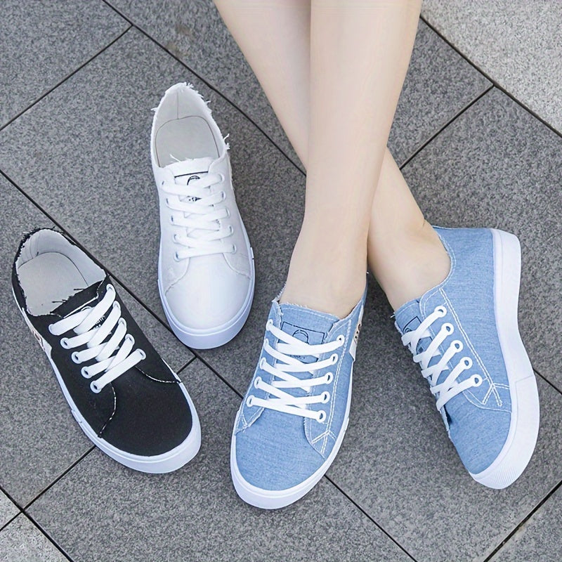 HERYUM Women's Black and Blue Denim Sneakers - Lace-Up Design with White Accents, Comfortable and Trendy Casual Shoes