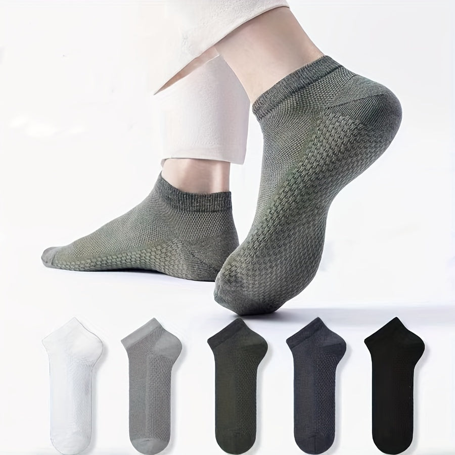 5 breathable mesh ankle socks for men, odor-resistant and sweat-wicking. Suitable for casual and business wear, in plus size.