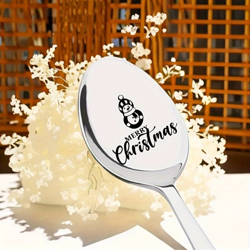 Get a set of two stainless steel spoons with laser-engraved long handles featuring a festive Merry Christmas design. These spoons are great for Halloween or Christmas gifts, themed party favors, and are perfect for friends, family, classmates, and