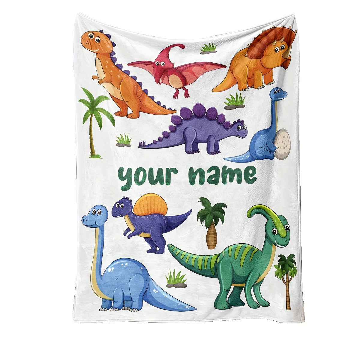 Soft and cozy dinosaur cartoon flannel throw blanket - great for all seasons, makes the perfect gift for bedroom decor.