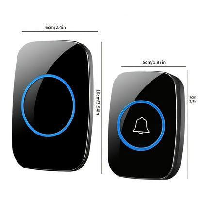 Wireless home doorbell with plug-in receiver, 304.8m range, adjustable volume up to 110dB, 60 melodies, LED flashing light, European plug, ideal for various locations.