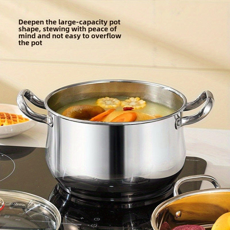 Stainless Steel Stock Pot for Home & Restaurant Use - Durable and Thickened, Ideal for Cooking, Frying, and Stewing - Must-Have Cookware for Your Kitchen