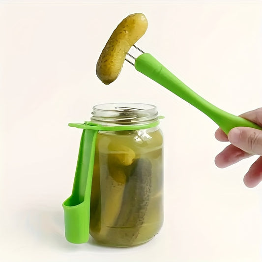 Set of 5 plastic pickle forks for sour cucumbers, olives, and jars - perfect gift for pickle lovers.