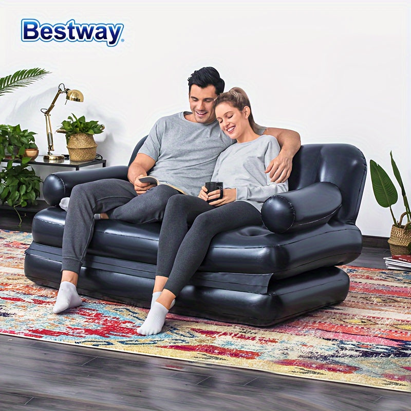 Bestway Double Inflatable Sofa in Classic Black PVC with Backrest for Outdoor Use, Camping, and Lawn Decor by BESTWAY