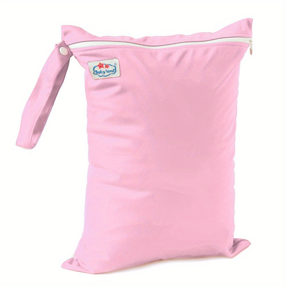 Reusable wet bag that is waterproof, perfect for cloth diapers, the beach, pool, gym, swimsuits, wet clothes, and travel. Features a single pocket and measures 29.21x39.88cm.