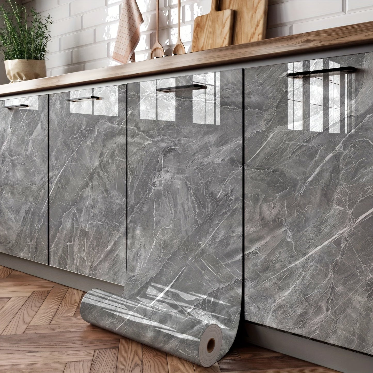 Transform your home with 1 roll of marble self-adhesive wallpaper stickers. These stickers are waterproof, oil-proof, and high temperature resistant, making them perfect for use in any room. Easy to remove and suitable for desktops, kitchens, bedrooms