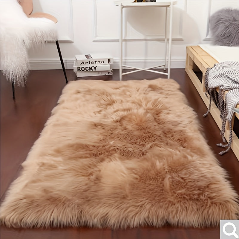 Plush White Faux Sheepskin Rug - Luxurious, Easy to Clean Carpet for Living Room & Bedroom, Ideal Holiday Present