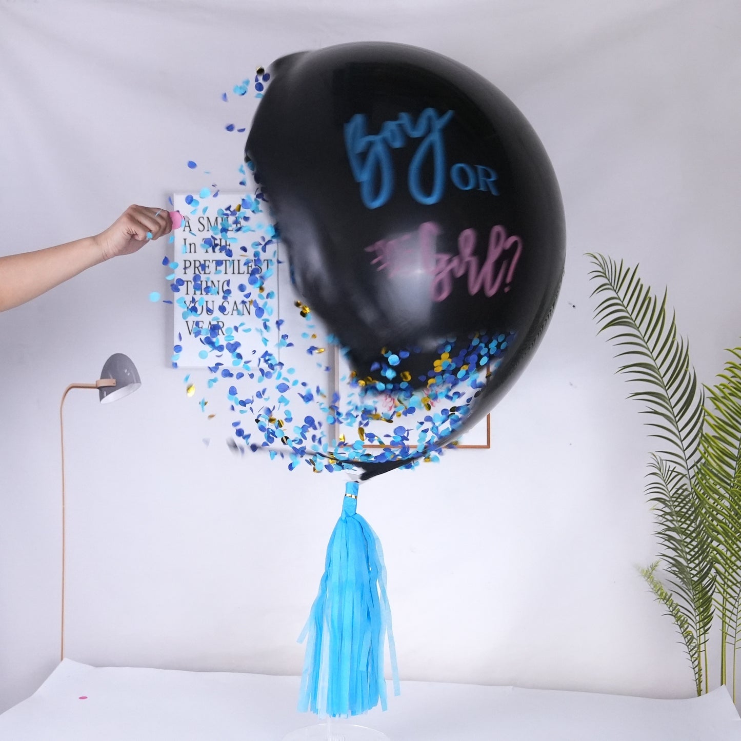 1pc 36-Inch "Boy or Girl" Black Gender Reveal Balloon with Colorful Confetti - Durable Rubber, Ideal for Kids' Parties & Birthdays