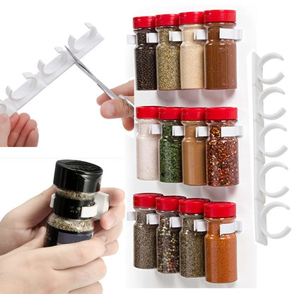 A convenient kitchen organizer, this spice bottle storage rack features a wall-mounted self-adhesive design that can be easily cut to size for simple installation and easy access to all your spices.