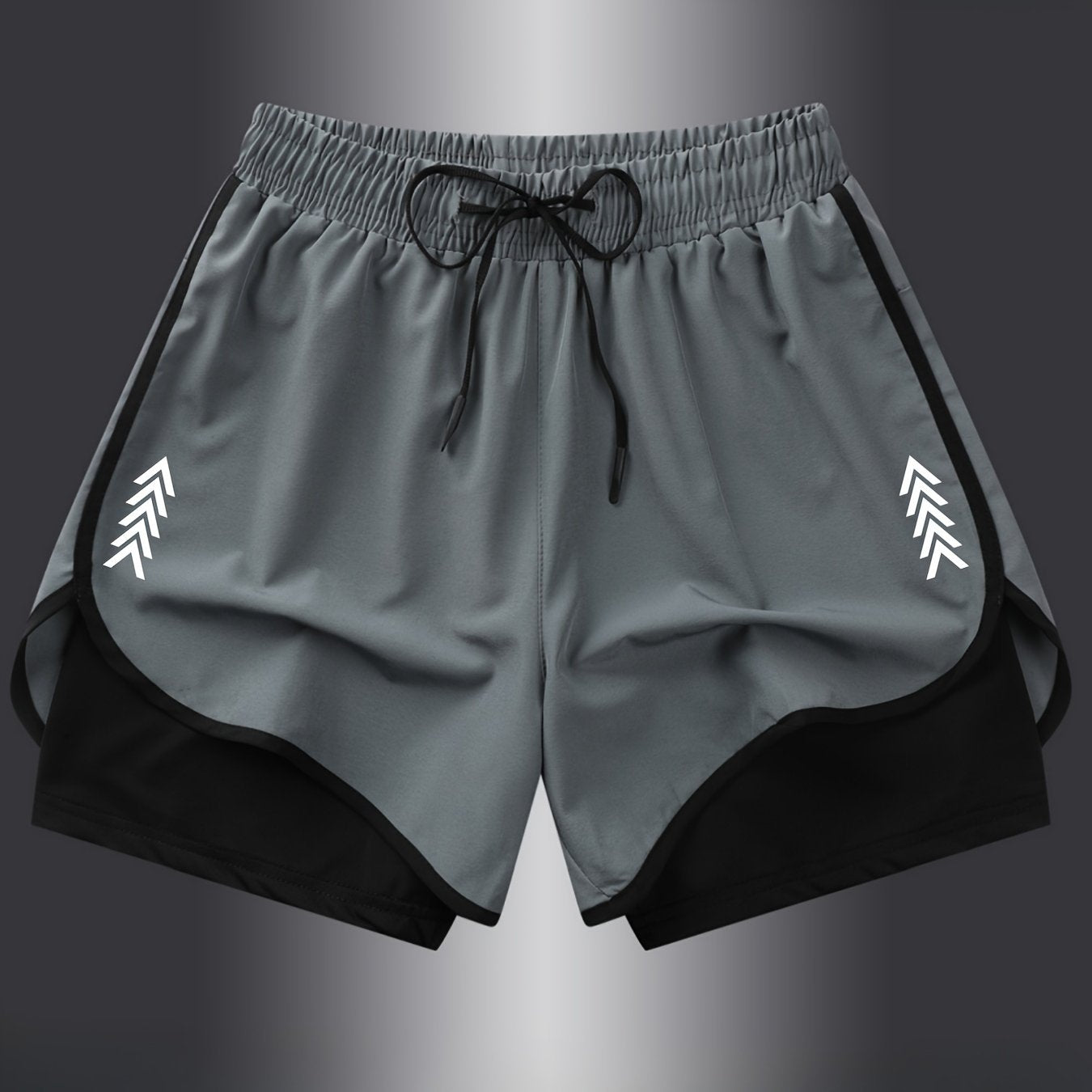 Men's Summer Quick-drying Running Shorts with Jacquard design, Breathable and Fake Two-piece for Outdoor Fitness.