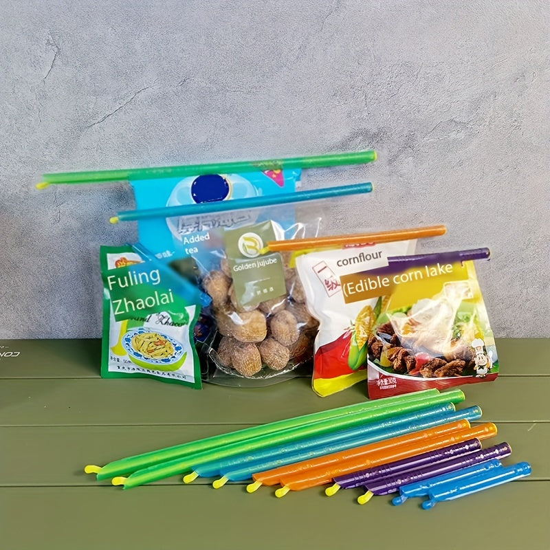 Bag Sealing Plastic Sticks available in packs of 5, 10, or 20. These reusable clips keep bags sealed and moisture-proof. Perfect for household use, these plastic bag supplies are essential kitchen accessories.