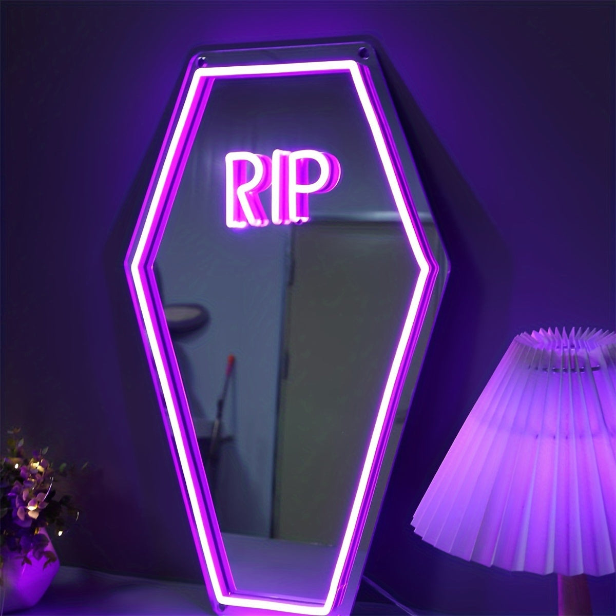 Neon Sign Mirror - Wall Mountable, USB Powered, Multi-Purpose Home Decor, Rest in Peace