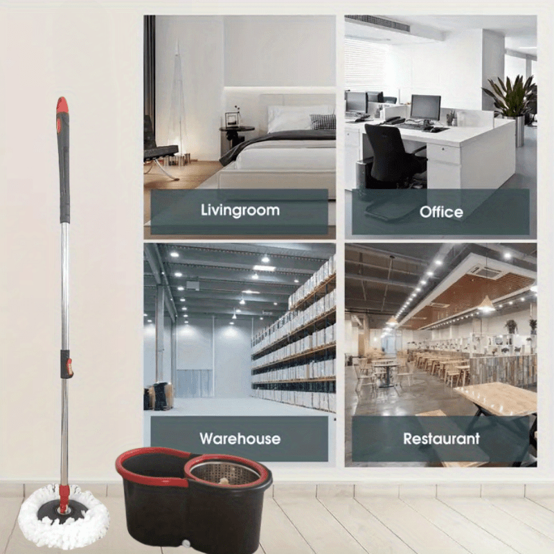 Innovatsion Qo'l Bilan Ishlatilmaydigan Yuvish Spin Mop burilish mexanizmi va qulay chelak tizimi bilan jihozlangan. U 360° aylanuvchi mop va samarali pol tozalash uchun maxsus ishlab chiqilgan ikki mikro tolali mop almashtirish boshini o'z ichiga oladi.