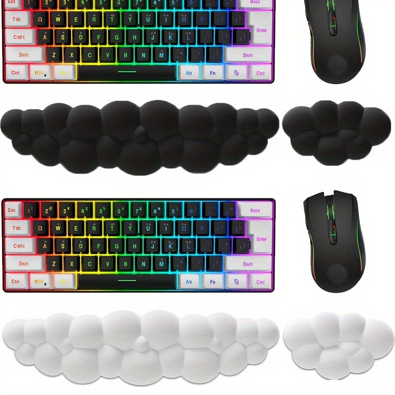 2pcs Ergonomic Memory Foam Wrist Rest with Cloud Design Comfort Support for Keyboard, Pain Relief, and Flexible Cushioning for Home Office or Gaming.