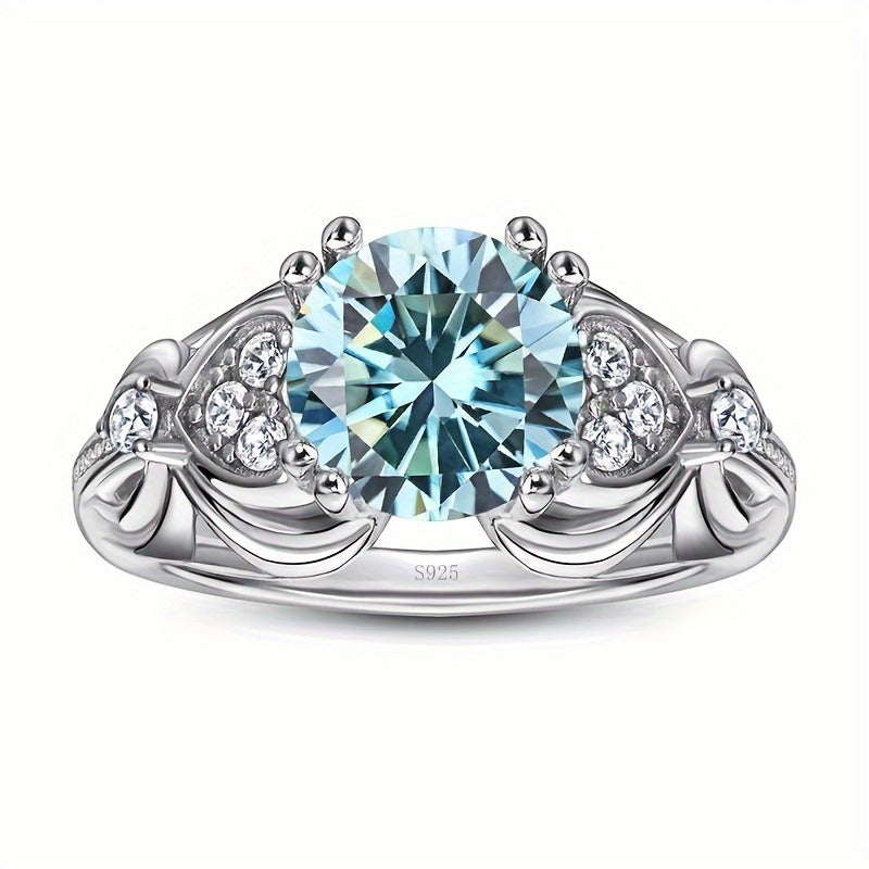 925 Sterling Silver Bohemian-style Engagement Ring with 2CT Moissanite, Round Cut, Ideal for Daily Wear and Vacations, Includes Gift Box, Hypoallergenic Jewellery from Gems Lady.