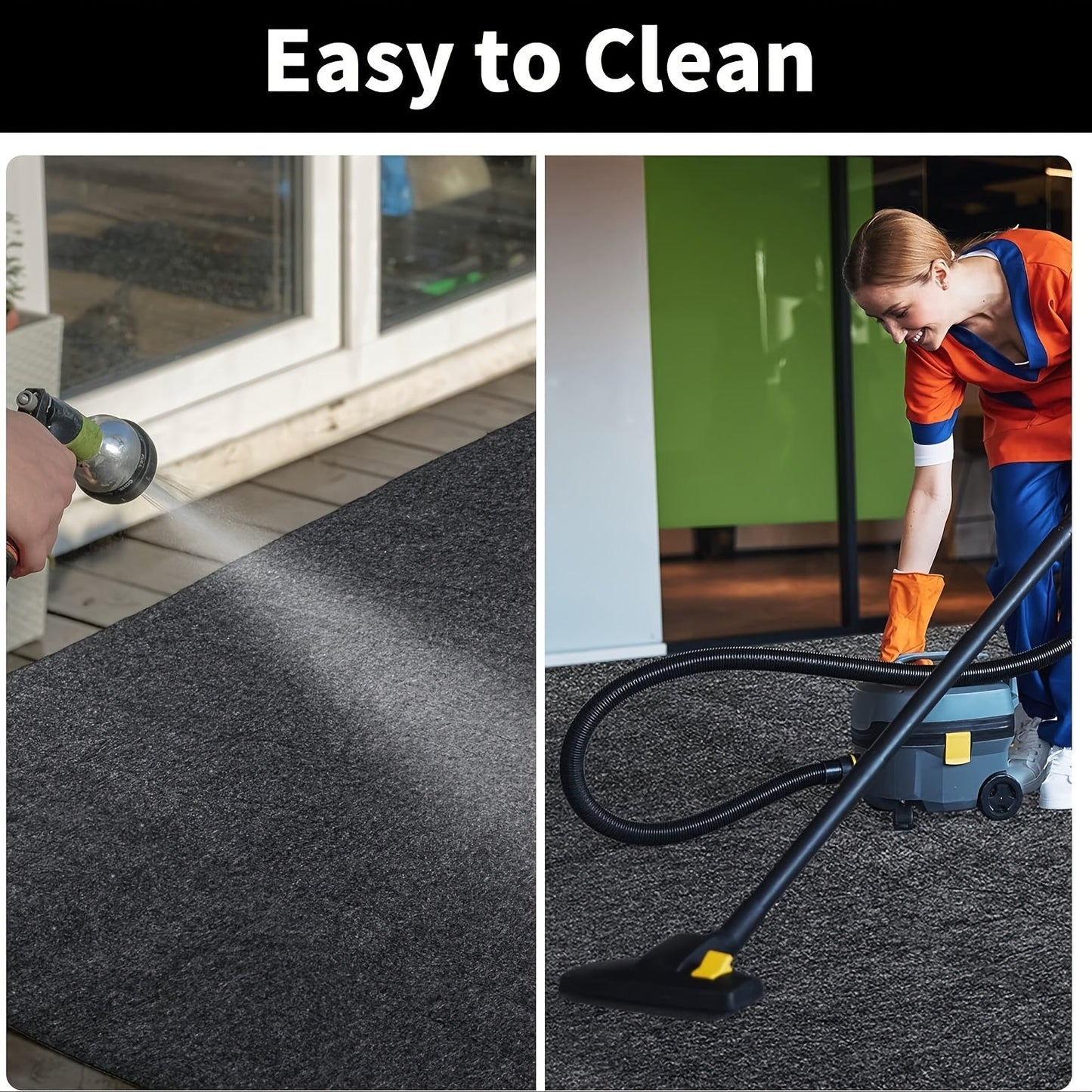 Large garage carpet rug to protect floor from spills, drips, splashes, and stains. Can be washed, cut to size, and is non-slip and waterproof.