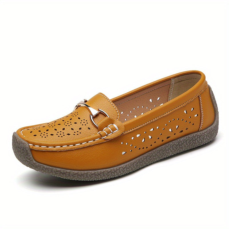 Women's Soft Platform Loafers, Casual Faux Leather Slip-on Flat Shoes for outdoor use.