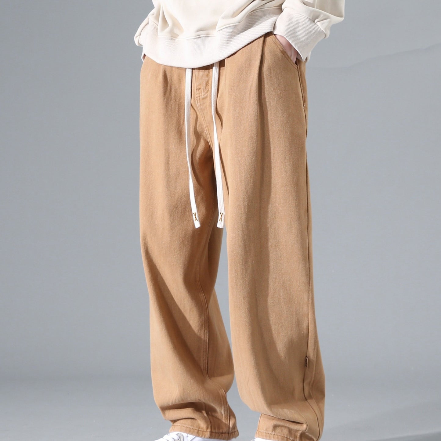 Men's Vintage-Inspired Cotton Cargo Pants - Casual, Wide-leg with Drawstring, Ideal for Spring/Fall/Winter