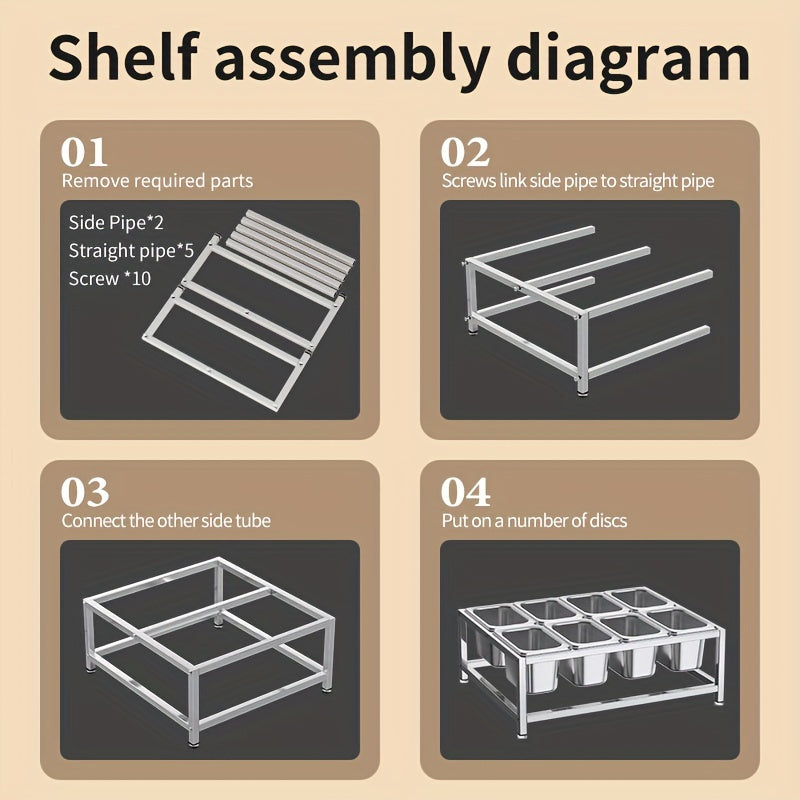 Set of stainless steel spice racks with 8 compartments, designed for organizing spices in both kitchens and restaurants. Includes seasoning containers.