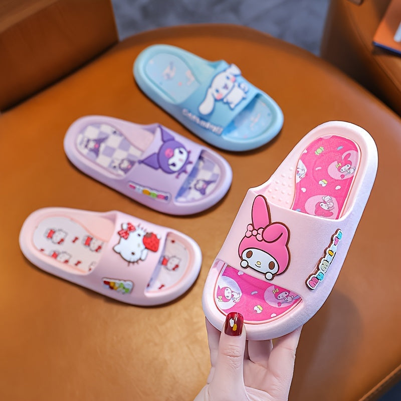 Hello Kitty Girls' Slippers - Pink Non-Slip Indoor Slides with Cartoon Design, PVC Material, Ideal for Spring/Summer.