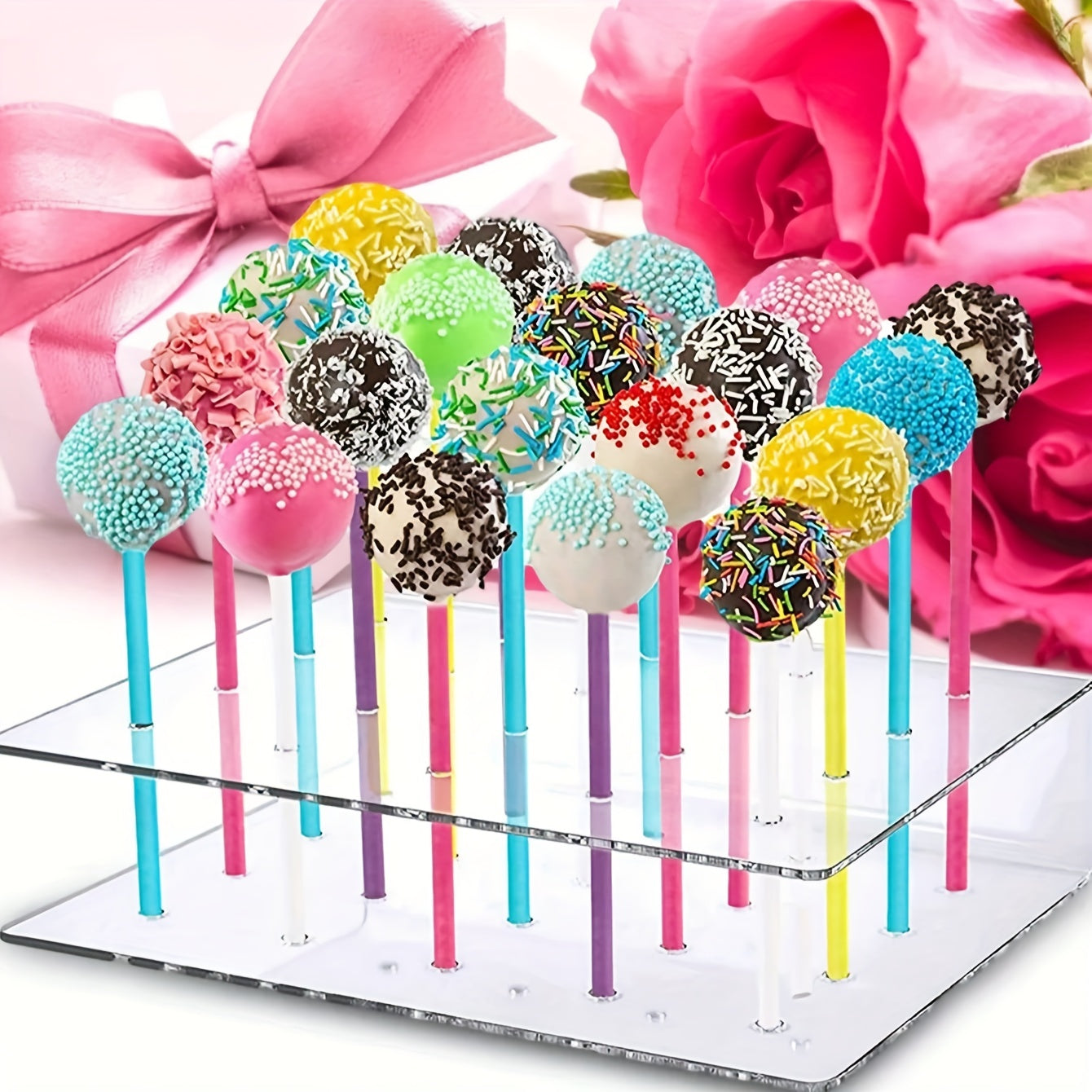 Acrylic white cake pop stand display for wedding, shower, birthday parties.