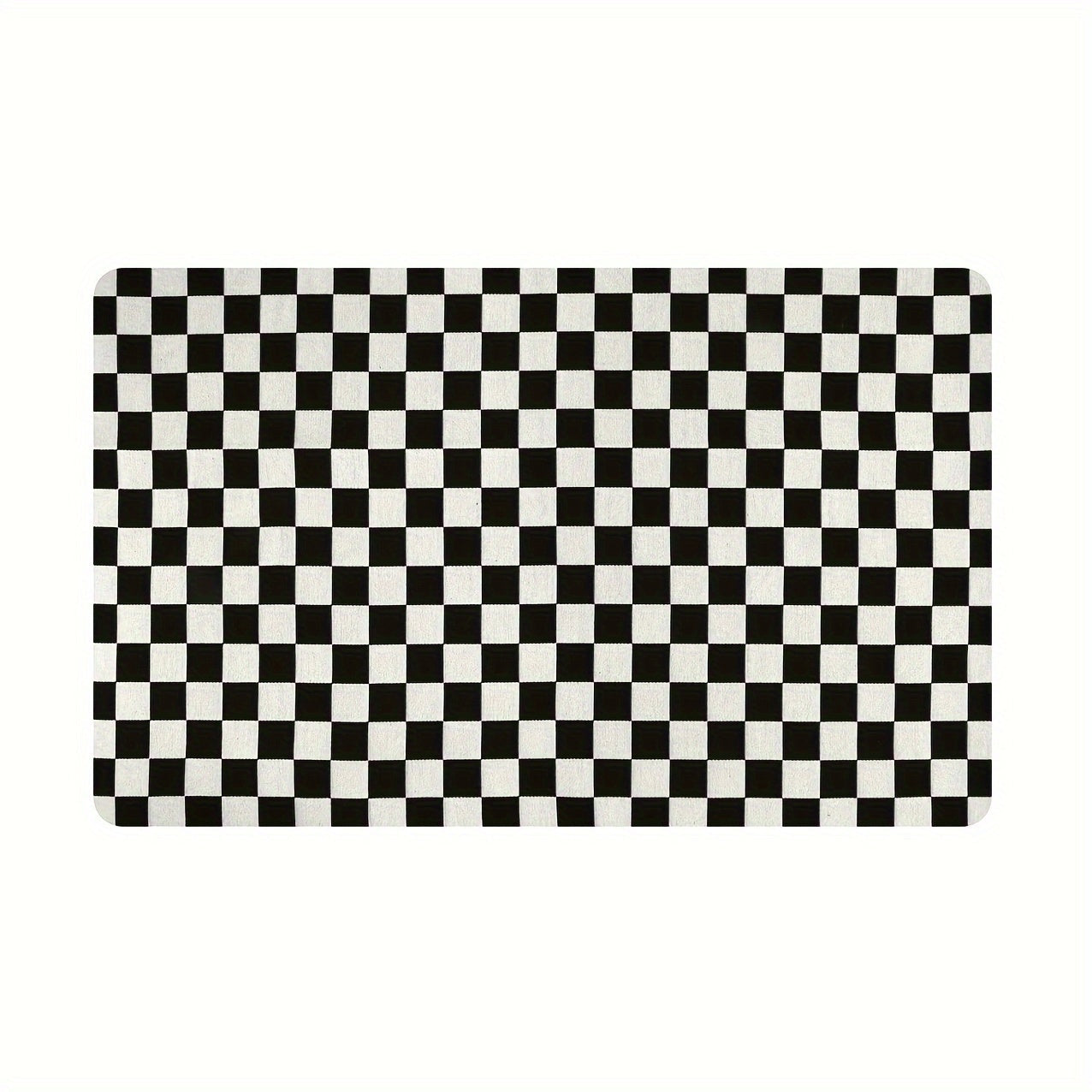 Black and white checkered carpet, 1 piece, made of non-slip polyester material. This machine-made floor mat is 100% polyester and can be hand washed. Suitable for indoor use in the bedroom, entryway, living room, kitchen, and bathroom. It weighs 480g and