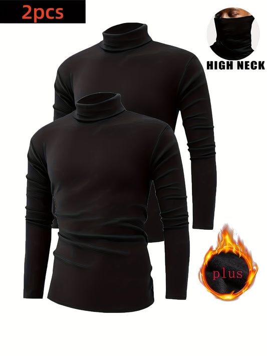 2 Men's Thermal Turtleneck Tops, Fleece Lined for Running and Workout - Fall/Winter Base Tops