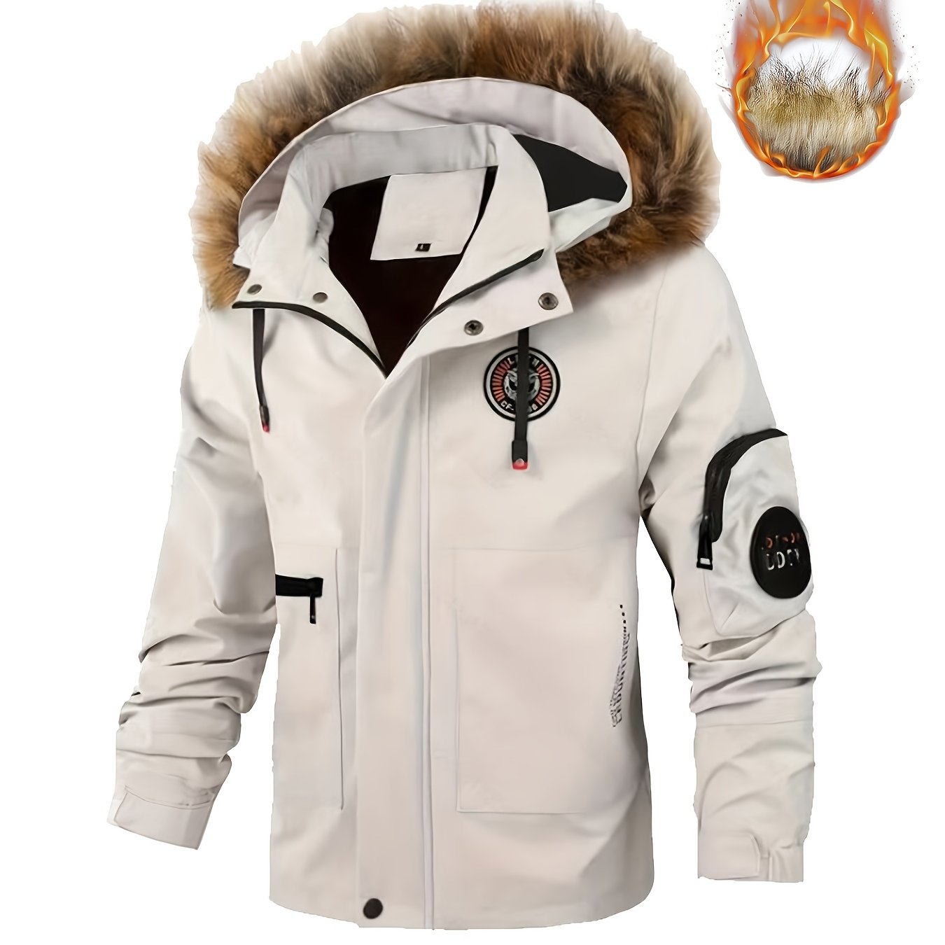 Plus size men's casual padded jacket with detachable hood for fall and winter.