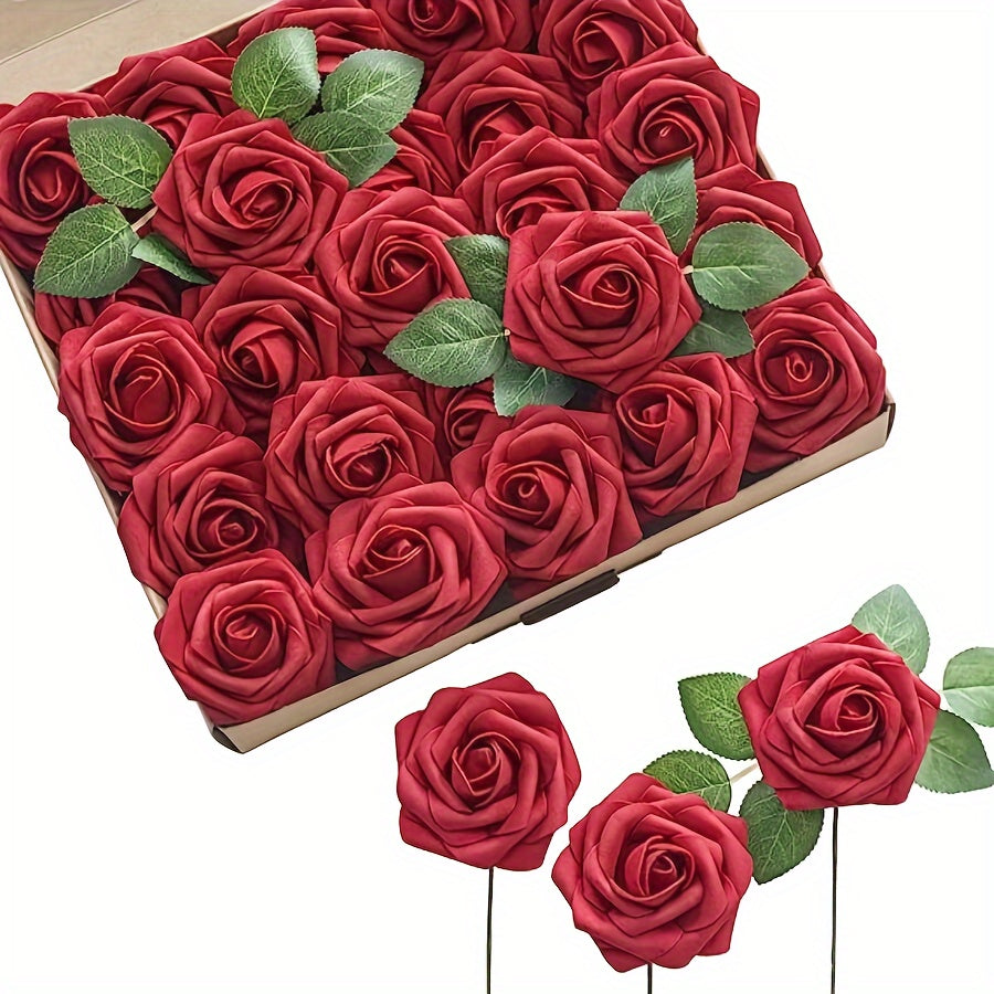 25 artificial roses with stems for DIY wedding bouquets or home decor on Valentine's Day.