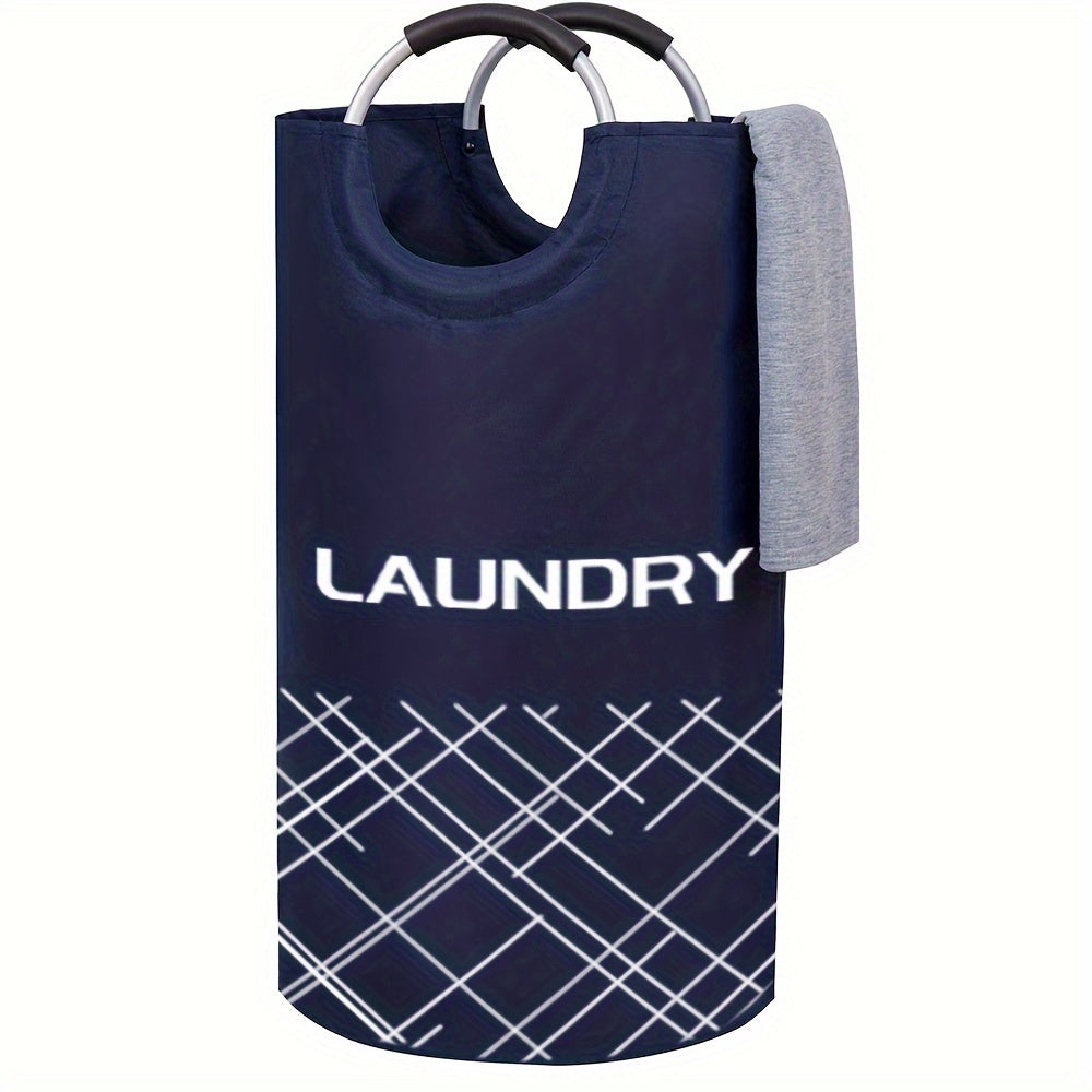 Large Capacity Laundry Basket with Waterproof Fabric and Foam-Protected Aluminum Handles, perfect for Dorm, Family, and Travel. Collapsible, Folding, and Tall Clothes Organizer in Casual Style Round Shape. Laundry Basket is 1 pc and has a capacity of