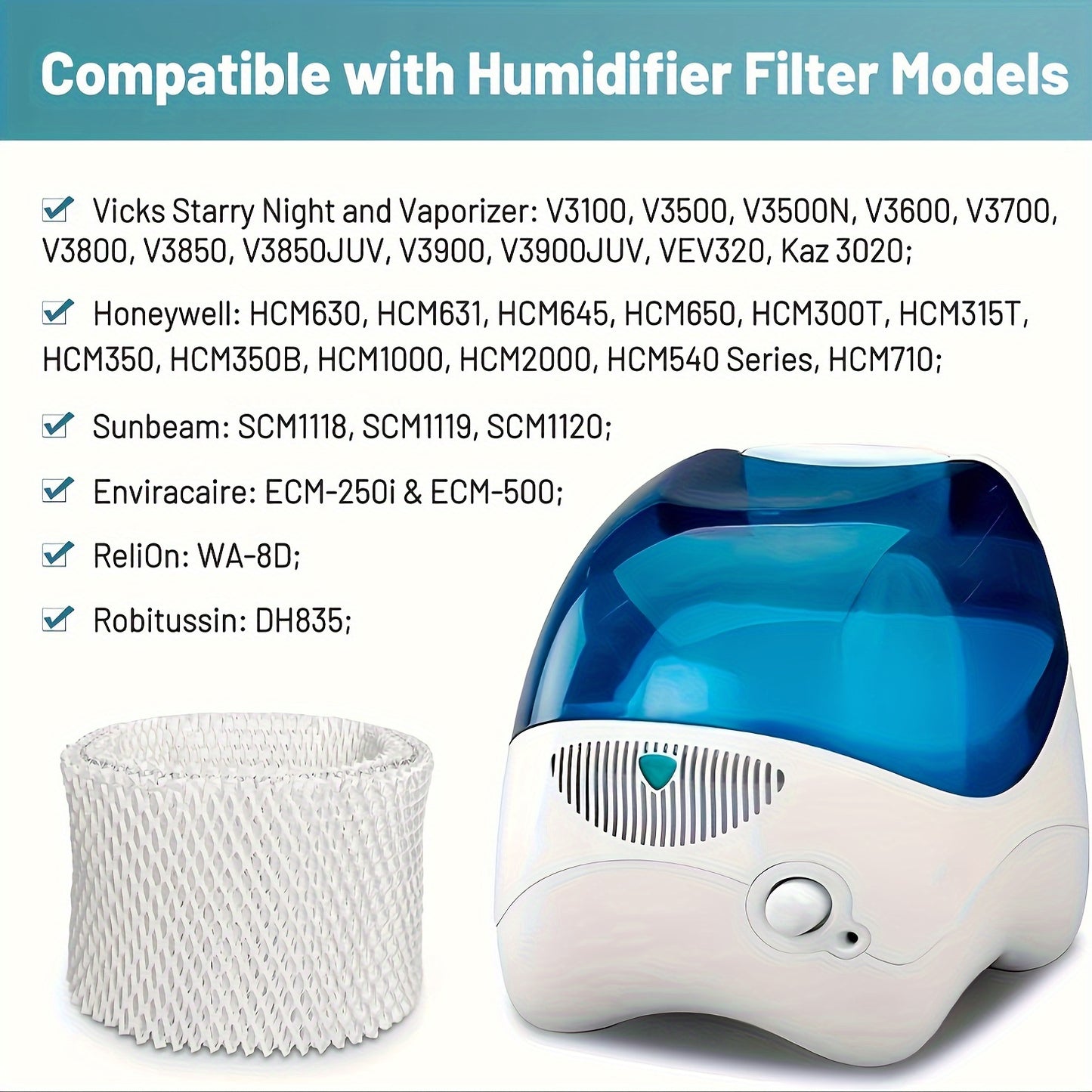 4pcs and 2pcs of WF2 humidifier filters compatible with Vicks, Kaz, Honeywell, and Sunbeam humidifiers.