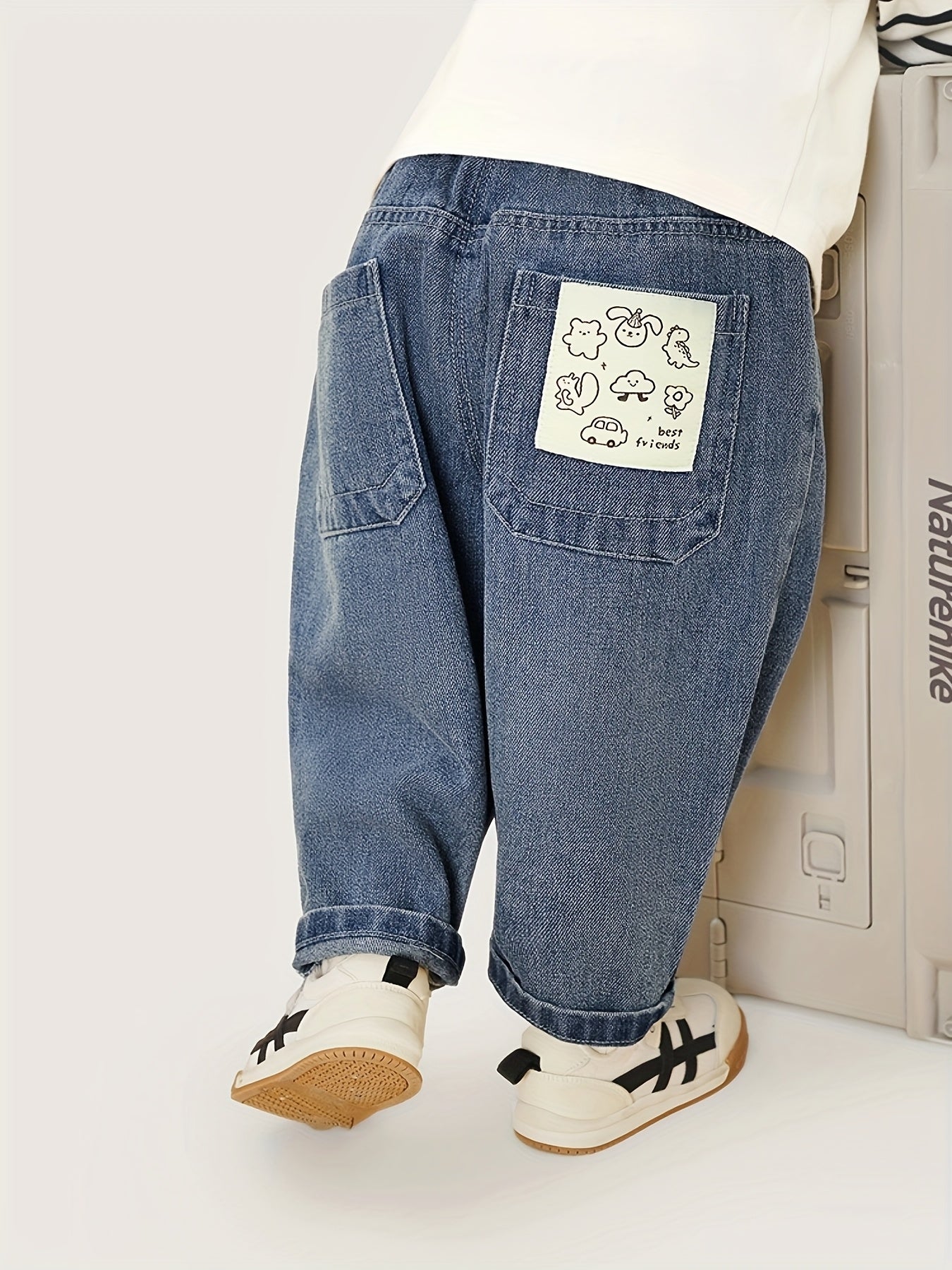 Kaka Panda Denim Pants - Cute, Comfortable, and Durable, Elastic Waist with Patch Detail, Ideal for Spring/Autumn, Casual Jeans for Boys & Girls