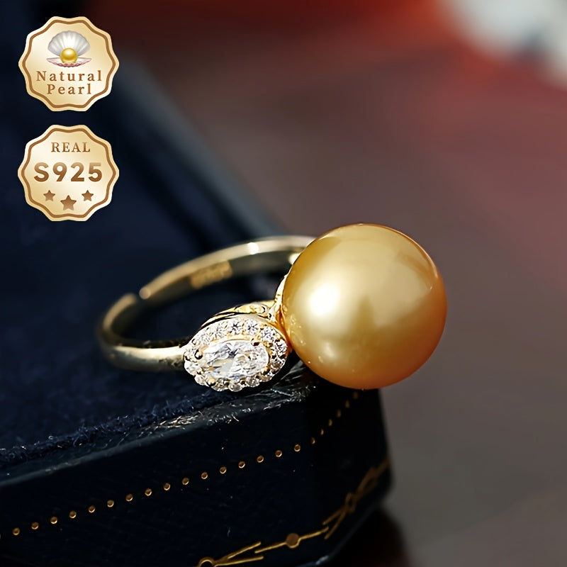 This must-have gift box includes a stunning pearl ring for women, featuring a 11-12mm round natural deep sea pearl set in S925 silver. The open ring design makes it a perfect accessory for weddings and special occasions. Please note that the natural