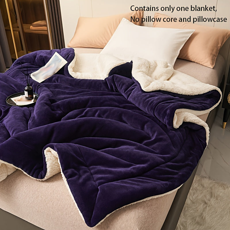 Luxurious Deep Purple Milk Velvet Shearling Throw Blanket - Double-Layered for Ultimate Coziness. This throw is soft, warm, and perfect for year-round comfort. Easy to care for with machine washable fabric. Features a contemporary style and weighs