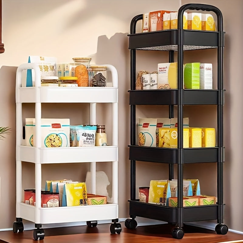 Rolling Utility Cart with Wheels and Multiple Tiers, Made of Plastic, Easy to Move, No Assembly Needed, Ideal for Office, Living Room, or Kitchen Storage Organizing.