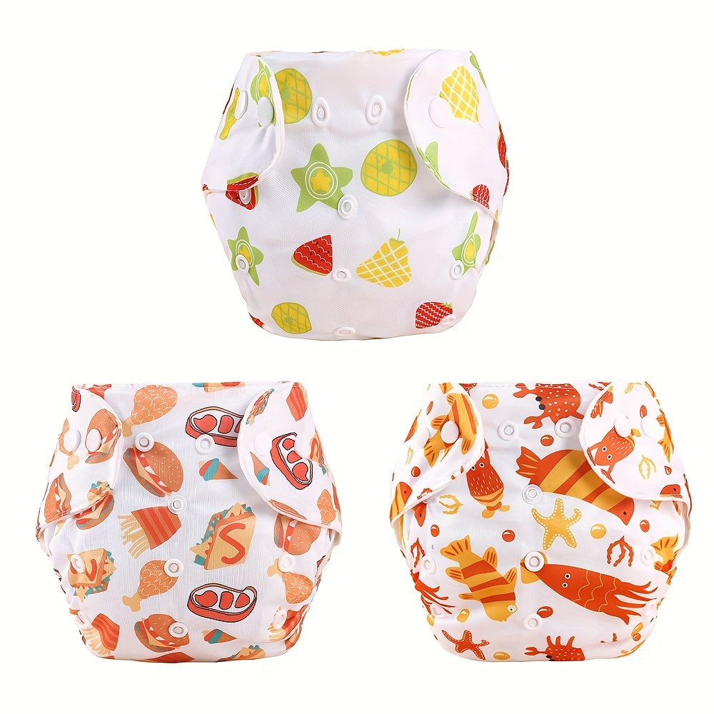 3-Pack of Baby and Toddler Training Pants - Waterproof Cotton Diaper Covers featuring Snaps, Printed Adjustable Cloth Diapers suitable for Newborns up to 3 Years Old, Absorbent and Reusable Nappy Pants