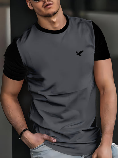 Men's casual animal print t-shirt with quick-dry, breathable mesh fabric, short sleeve, round neck, perfect for summer sports, seasonal wear, and featuring a digital print on soft knit