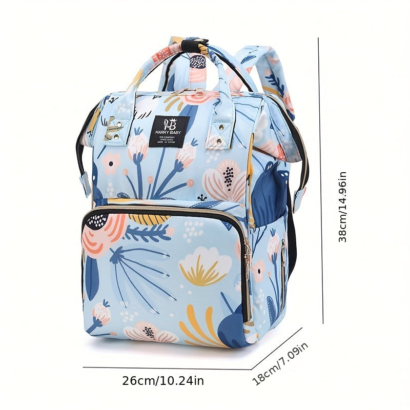 Stylish and Spacious Diaper Backpack with Floral Accents - Multi-Functional, Easy to Clean with Convenient Pockets, Perfect for Travel