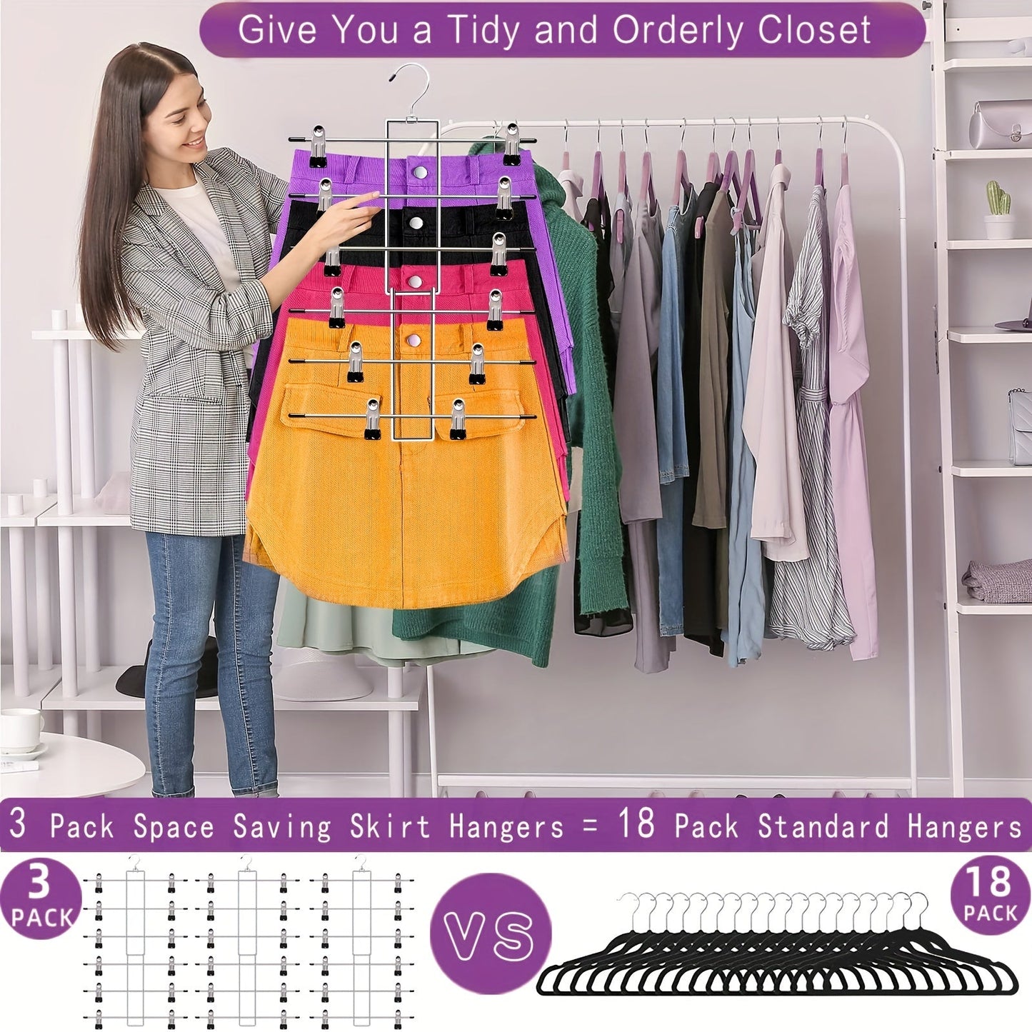 6-Tier Non-Slip Metal Pants Hangers with Hooks, Set of 2 - Space-Saving and Durable Clothes Organizer for Jeans, Ties, Scarves, and Camisoles - Perfect for Closet and Wardrobe Organization, Great Hangers for Clothes