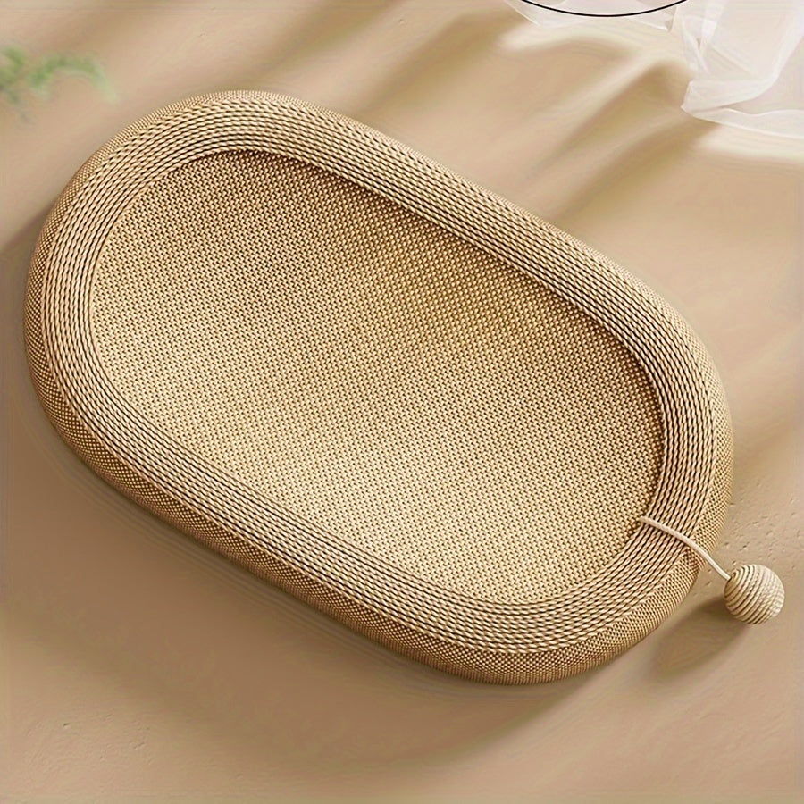 Durable jute rope cat scratcher bed with scratch-resistant material and playful ball feature for cats.