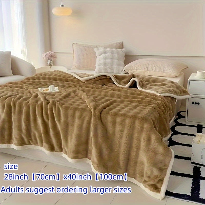 High-quality luxury blanket made of thickened material, featuring rabbit velvet bubble design. This breathable and skin-friendly blanket provides excellent warmth. It is crafted with active printing dyeing technology and is machine washable. Perfect for