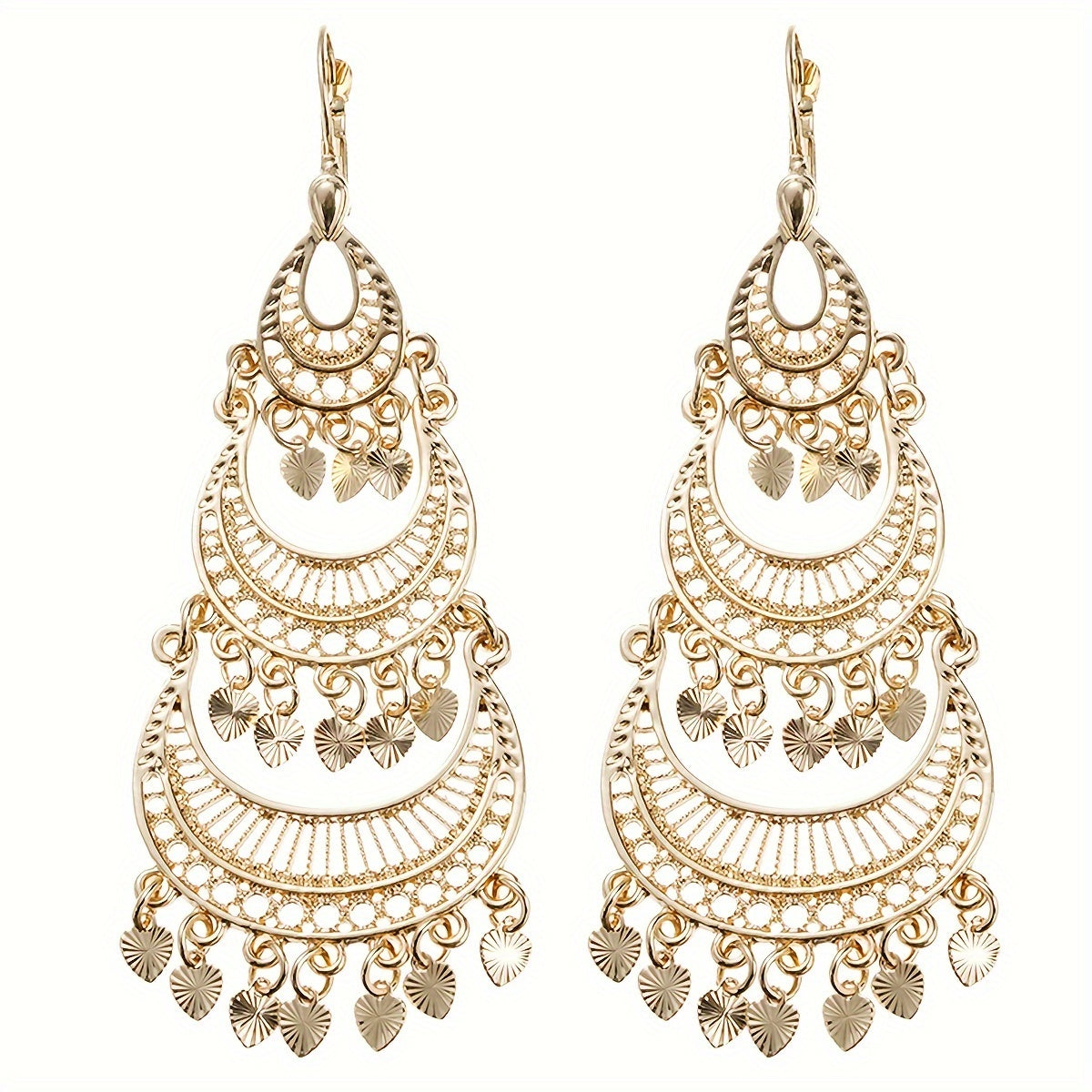 Arabia Fashion Dangle Earrings with 22k Gold Plated Hollow Moon and Tassel Design - Perfect for Daily Outfits, Party Accessories, and Wedding Decor