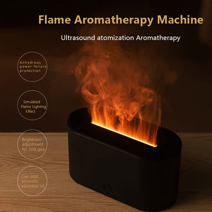 USB powered flame design humidifier and aromatic diffuser with environment light, suitable for home bedrooms and offices.