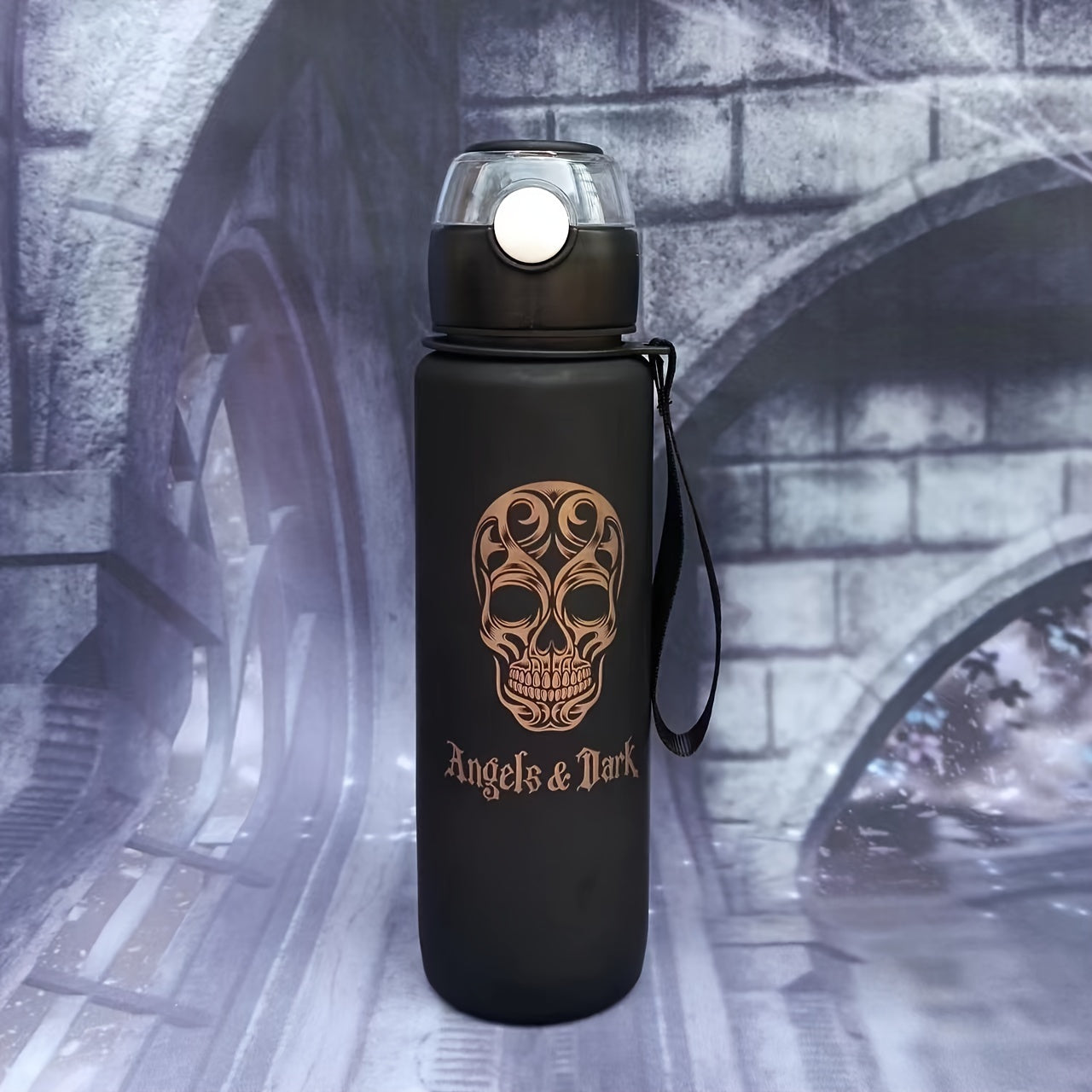 Halloween Skull Water Cup Set includes 3 leak-proof sports water bottles with straw and time mark. Ideal for office, school, gym, and outdoor activities. Perfect for Halloween decoration or holiday gift.