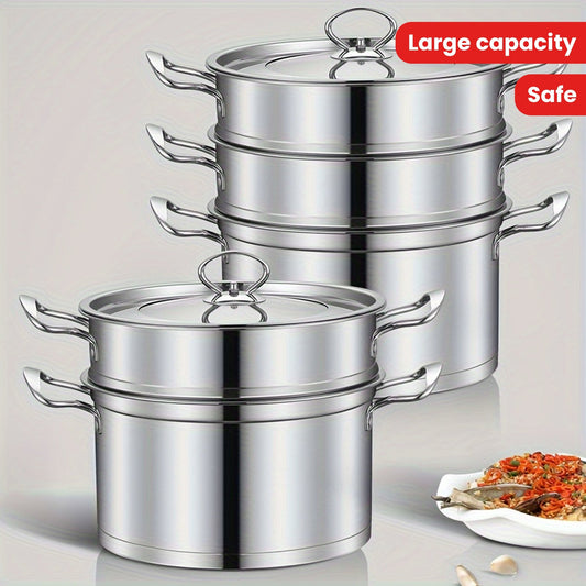 Large Capacity Stainless Steel Steamer Pot with Dual Handles - Versatile Multi-Layer Design for Steaming & Cooking, Dishwasher Safe, Ideal for Home, Parties, Camping, and RVs