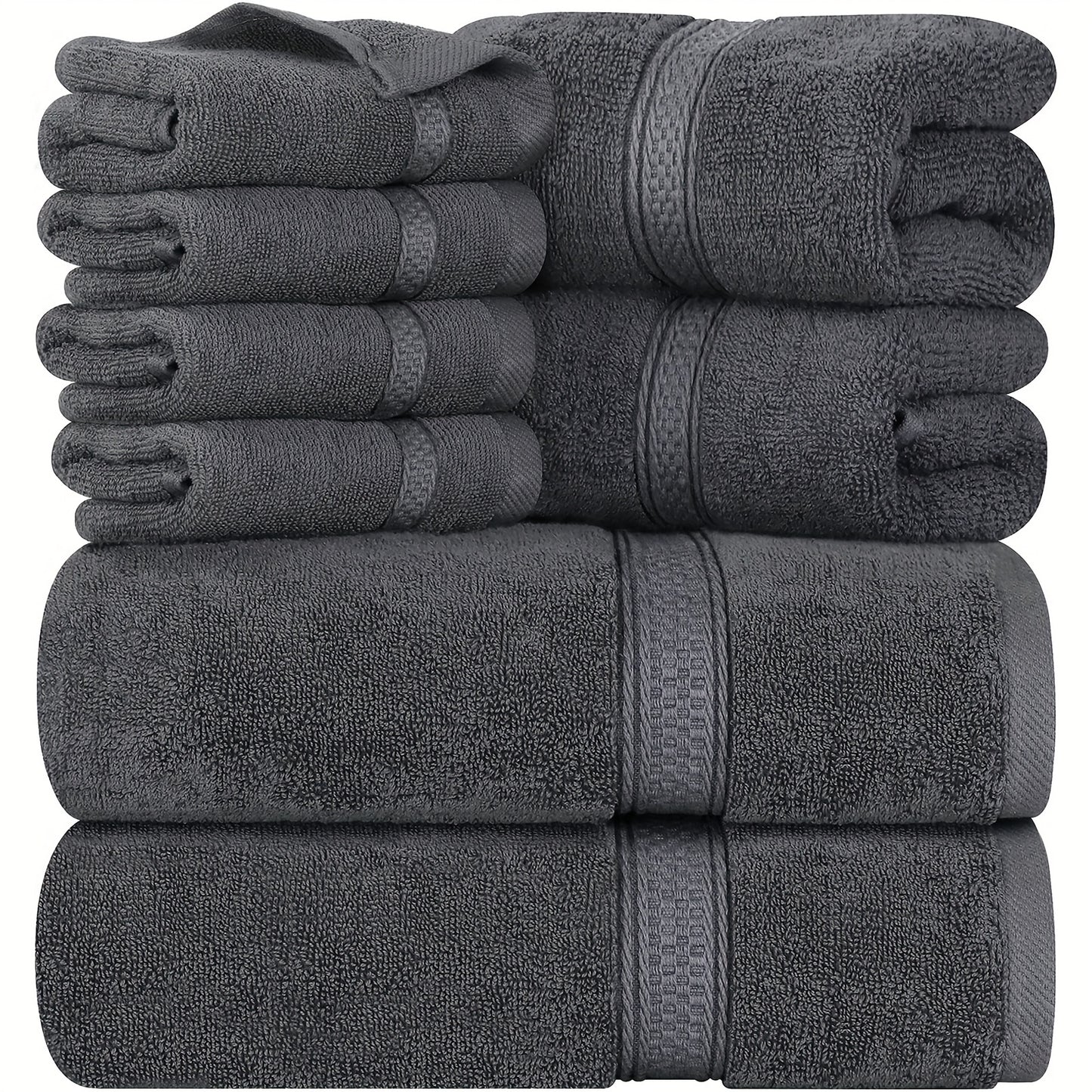 8pc Premium Towel Set in Grey, includes 2 Bath Towels, 2 Hand Towels, and 4 Wash Cloths