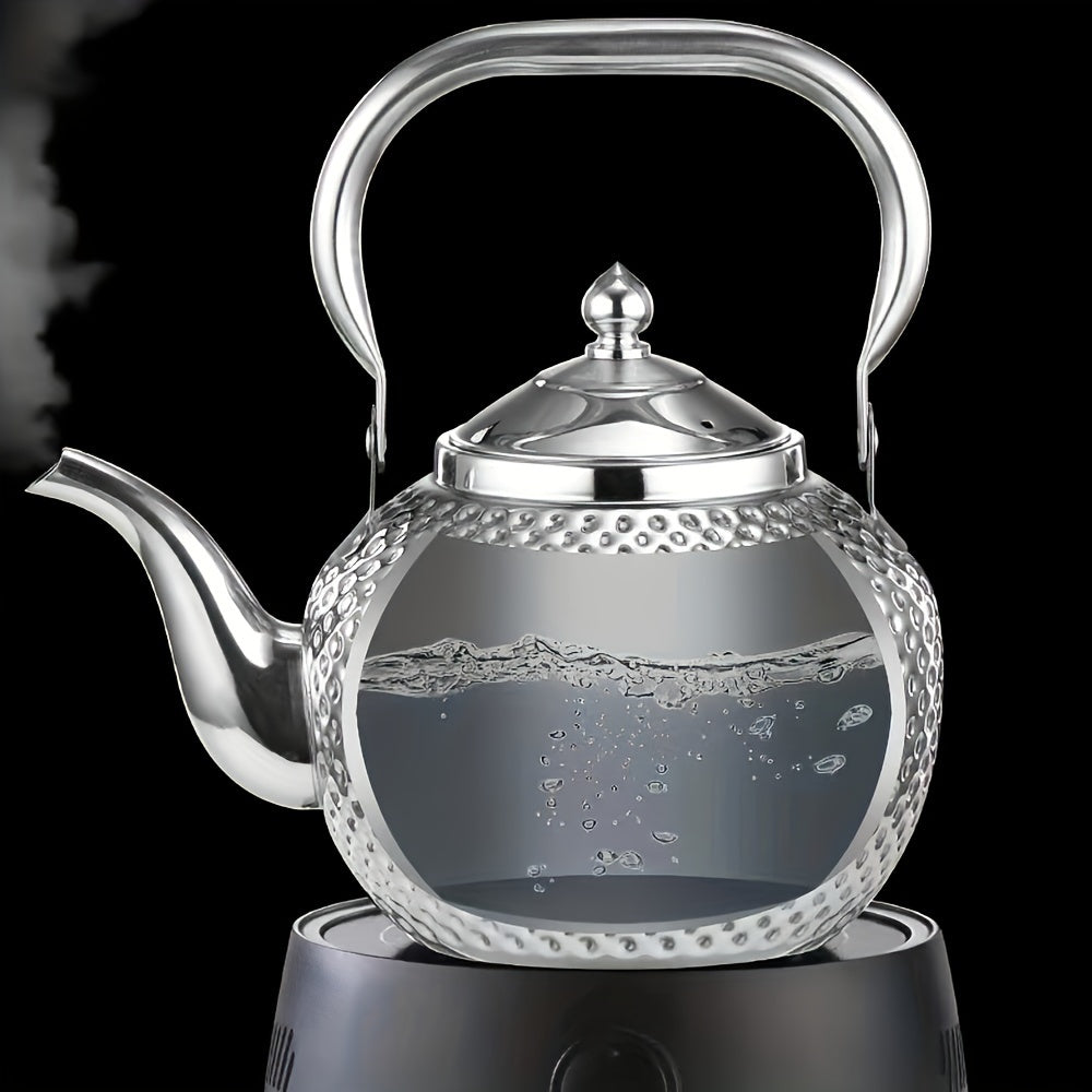 Ideal for tea and coffee enthusiasts, this stainless steel hammered teapot is perfect for brewing loose leaf, coffee, and milk. It's an ideal accessory for your kitchen or outdoor adventures, making it a great gift option.